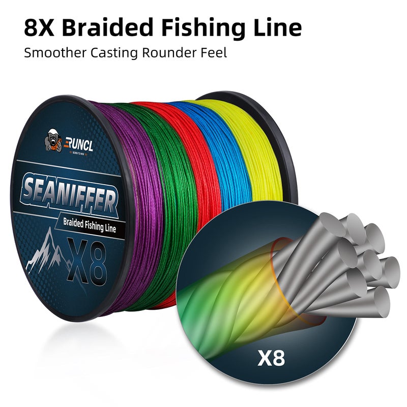 RUNCL Braided Fishing Line, Abrasion Resistant Durable Fishing Line for Saltwater Freshwater, No Stretch, Smaller Diameter, Hi Vis Rainbow Color Measure Line, 328-1093 Yds - Image 2